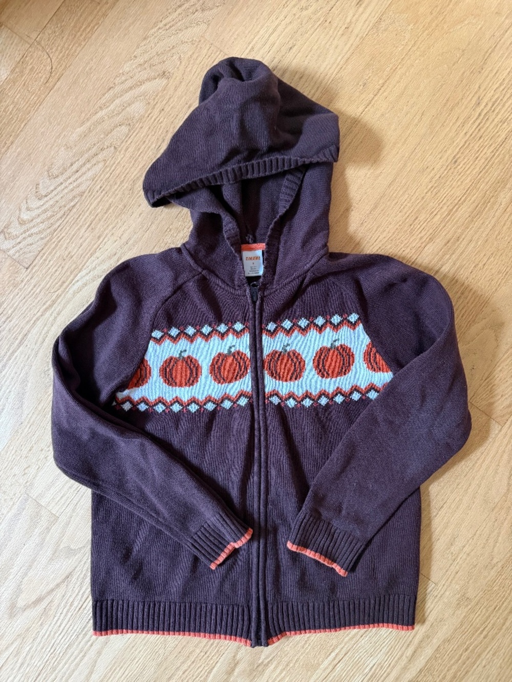 Gymboree Boys Size 8 Brown Pumpkin Zipper Hoodie Sweater